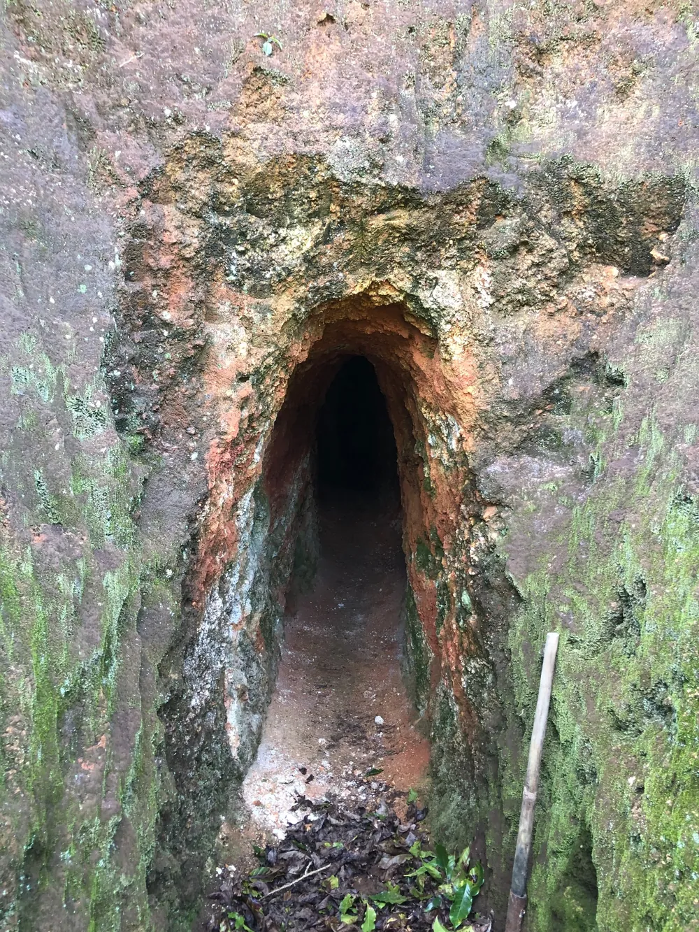 Entrance to artisanal working in weathered pegmatite