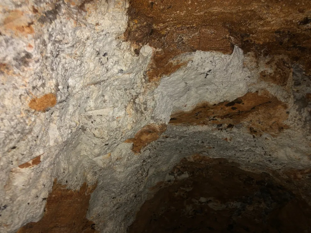Pegmatite vein parallel to foliation in schist.