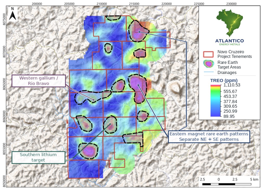 Atlantico Identifies 12 Rare Earth-Led Target Areas plus Gallium and Lithium Targets at Flagship Novo Cruzeiro